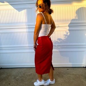 Red Leather Lace-up Pencil Skirt